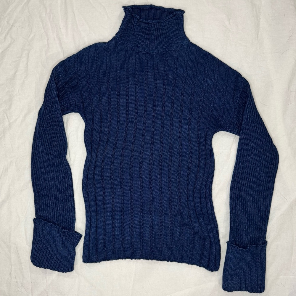 AG Adriano Goldschmied Blue Ribbed Turtleneck Sweater‎ Size Small